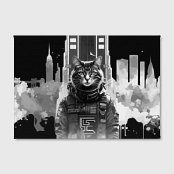 Холст прямоугольный Крутой котяра в Нью-Йорке - киберпанк, цвет: 3D-принт — фото 2