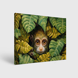 Холст прямоугольный Маленькая обезьянка в листьях, цвет: 3D-принт