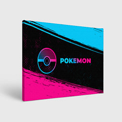 Холст прямоугольный Pokemon - neon gradient: надпись и символ, цвет: 3D-принт