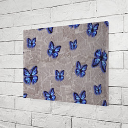 Холст прямоугольный Газетные обрывки и синие бабочки, цвет: 3D-принт — фото 2