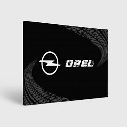 Холст прямоугольный Opel speed на темном фоне со следами шин: надпись, цвет: 3D-принт