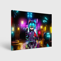 Холст прямоугольный Cool kitten - cyberpunk - neon glow, цвет: 3D-принт