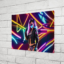 Холст прямоугольный Cool girl - cyberpunk - neon glow, цвет: 3D-принт — фото 2