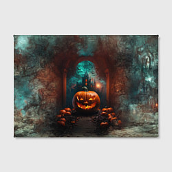 Холст прямоугольный Хэллоуинская тыква на фоне замка, цвет: 3D-принт — фото 2