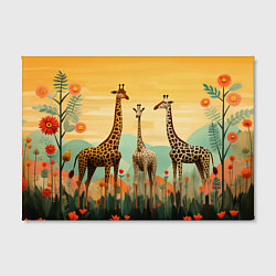 Холст прямоугольный Три жирафа в стиле фолк-арт, цвет: 3D-принт — фото 2