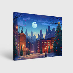 Холст прямоугольный Ночной новогодний город, цвет: 3D-принт