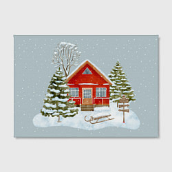 Холст прямоугольный Красный дом в зимнем лесу, цвет: 3D-принт — фото 2