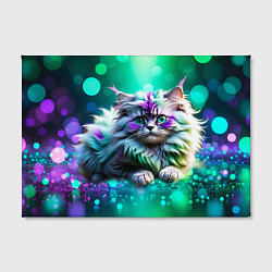 Холст прямоугольный Пушистый котенок в бирюзово фиолетовом боке, цвет: 3D-принт — фото 2