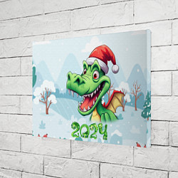 Холст прямоугольный Зеленый счастливый дракон новогодний, цвет: 3D-принт — фото 2