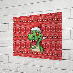 Холст прямоугольный Зеленый дракон на красном новогоднем фоне, цвет: 3D-принт — фото 2