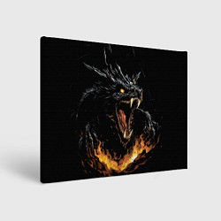 Холст прямоугольный Черный дракон в огне, цвет: 3D-принт