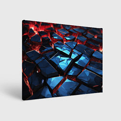 Холст прямоугольный Синие абстрактные плиты и красное свечение, цвет: 3D-принт