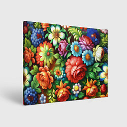 Холст прямоугольный Жостово роспись цветы традиционный узор, цвет: 3D-принт