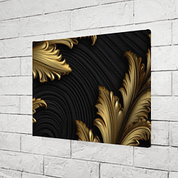 Холст прямоугольный Золотые объемные листья на черном фоне лепнина, цвет: 3D-принт — фото 2
