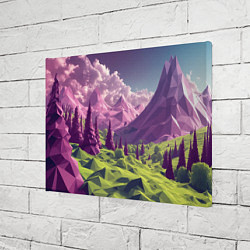 Холст прямоугольный Геометрический зеленый пейзаж и фиолетовые горы, цвет: 3D-принт — фото 2