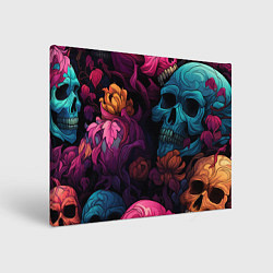 Холст прямоугольный Яркие цветы с черепами, цвет: 3D-принт