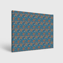 Холст прямоугольный Цветочный узор в стиле бохо на синем, цвет: 3D-принт