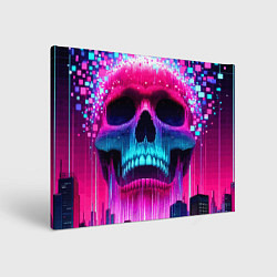 Холст прямоугольный Pixel skull blast brain - cyber city ai art, цвет: 3D-принт