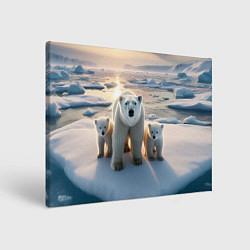 Холст прямоугольный Polar bear with her cubs - ai art, цвет: 3D-принт