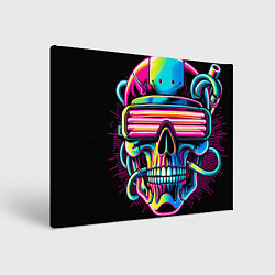 Холст прямоугольный Cyber skull - ai art neon, цвет: 3D-принт