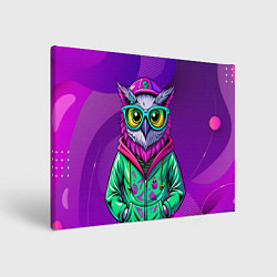 Холст прямоугольный Модная сова на фиолетовом, цвет: 3D-принт