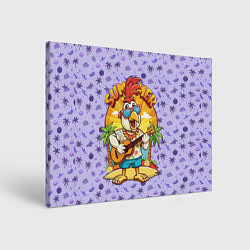 Холст прямоугольный Жаркое лето петух играет на гитаре, цвет: 3D-принт