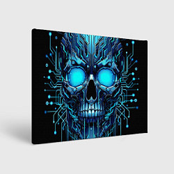 Холст прямоугольный Неоновый кибер череп - нейроарт микросхема, цвет: 3D-принт