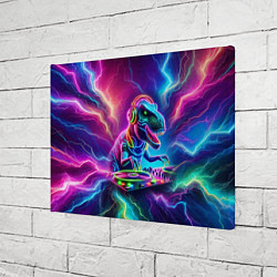 Холст прямоугольный Tyrannosaur DJ - neon glow, цвет: 3D-принт — фото 2