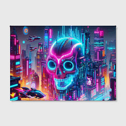 Холст прямоугольный Neon skull in metropolis - future, цвет: 3D-принт — фото 2