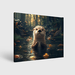 Холст прямоугольный Выдра в летнем пруду, цвет: 3D-принт