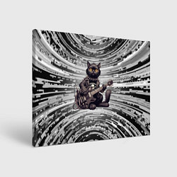 Холст прямоугольный Чёрный кот играет на гитаре - нейроарт, цвет: 3D-принт