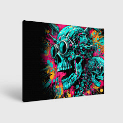 Холст прямоугольный Cyber skull sketch - color blots, цвет: 3D-принт