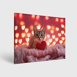 Холст прямоугольный Котик с сердечком, цвет: 3D-принт