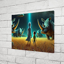 Холст прямоугольный Морти и Рик на планете носорогов - неоновое свечен, цвет: 3D-принт — фото 2