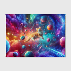 Холст прямоугольный Рыжий космический котёнок - неоновое свечение, цвет: 3D-принт — фото 2