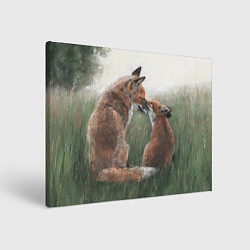 Холст прямоугольный Лиса с лисёнком, цвет: 3D-принт