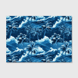 Холст прямоугольный Пальмы и волны - голубые оттенки паттерн, цвет: 3D-принт — фото 2