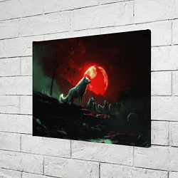 Холст прямоугольный Белый волк на фоне красной луны, цвет: 3D-принт — фото 2