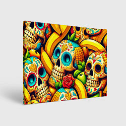 Холст прямоугольный Colorfull skulls and bananas - pop art pattern, цвет: 3D-принт
