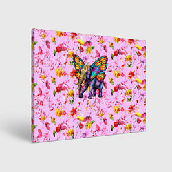 Холст прямоугольный Слон с крыльями бабочки, цвет: 3D-принт