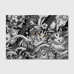 Холст прямоугольный С котами и рыбой на фоне сакуры в волнах, цвет: 3D-принт — фото 2