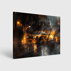 Холст прямоугольный Желтый БМВ в огне, цвет: 3D-принт