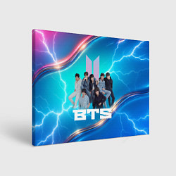 Холст прямоугольный BTS синий фон с молниями, цвет: 3D-принт