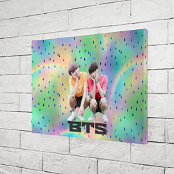 Холст прямоугольный BTS на фоне капель, цвет: 3D-принт — фото 2