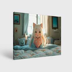 Картина прямоугольная Аниме девушка в кровати с сердцем