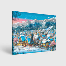 Холст прямоугольный Новогодняя деревушка в горах, цвет: 3D-принт