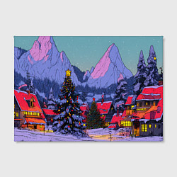 Холст прямоугольный Новогодние елки в горном городке, цвет: 3D-принт — фото 2