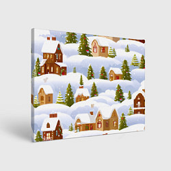 Холст прямоугольный Новогодние домики и елочки, цвет: 3D-принт