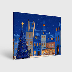 Холст прямоугольный Синяя новогодняя елочка во дворе, цвет: 3D-принт