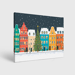 Холст прямоугольный Новогодний снежный город, цвет: 3D-принт